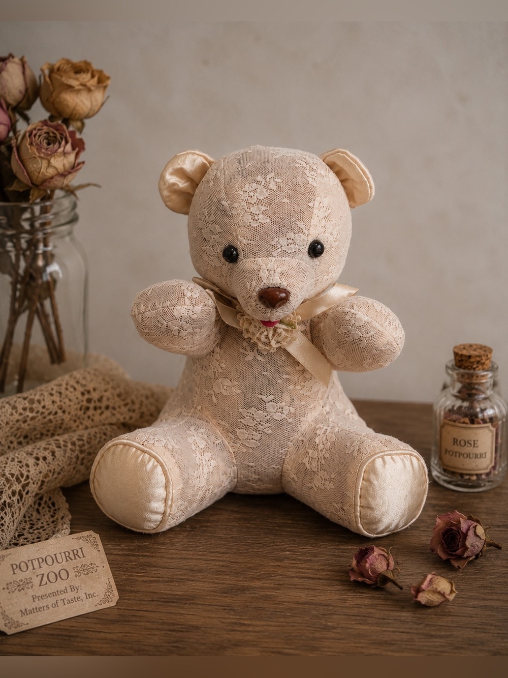 Vintage Potpourri Zoo Rose Sachet Teddy Bear – 9”